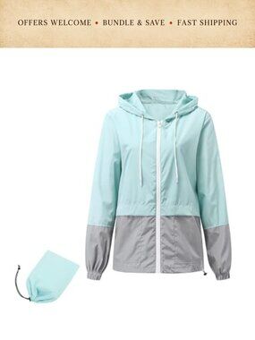 Waterproof Packable Rain Jacket Windbreaker Lightweight Hooded Zip Coat